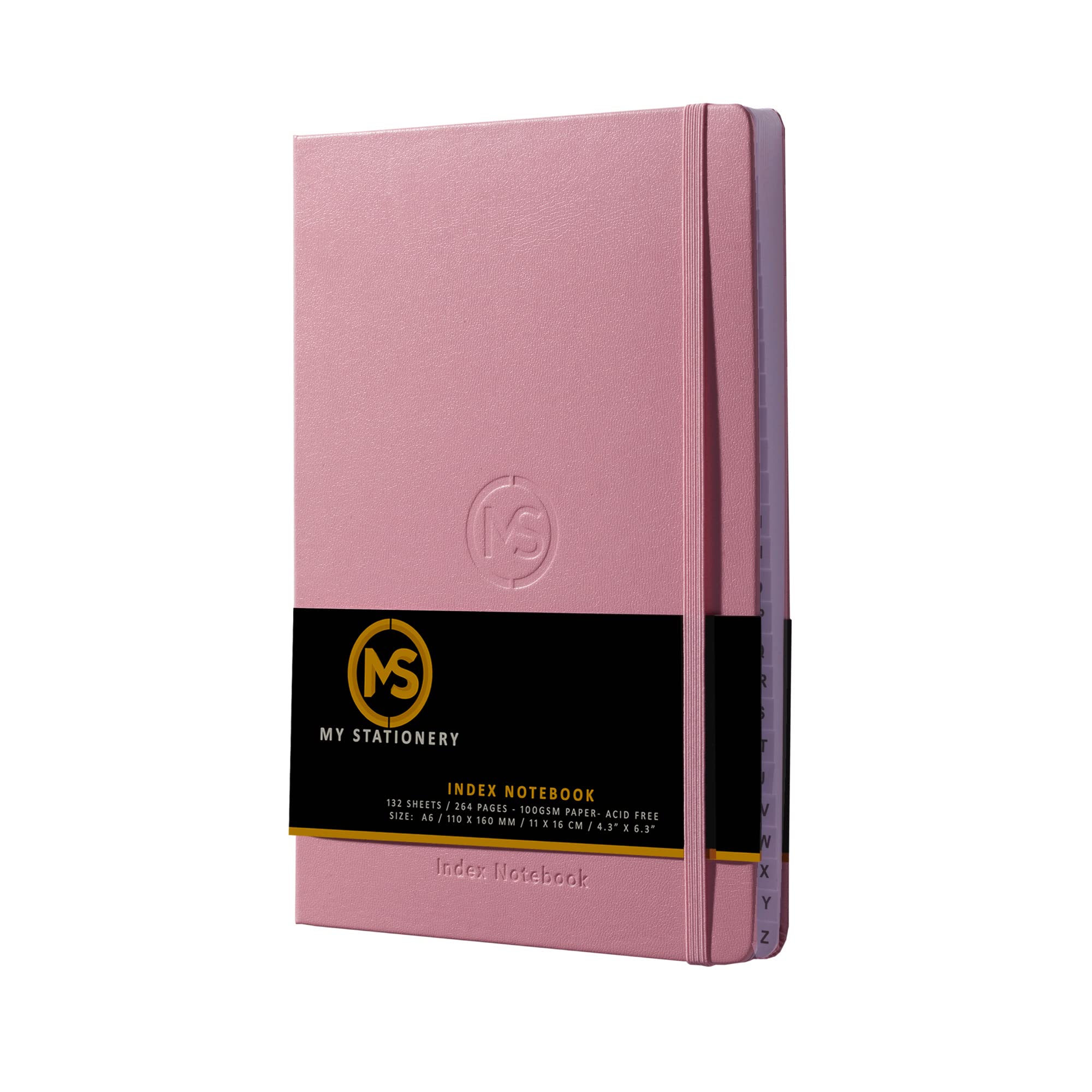 A6 Index Notebook Hardback Leatherette Cover 8mm Ruled Margin A-Z Tabs 264 Pages 100 GSM White Paper – 11 X 16 CM Index Notebook (Blush Pink)