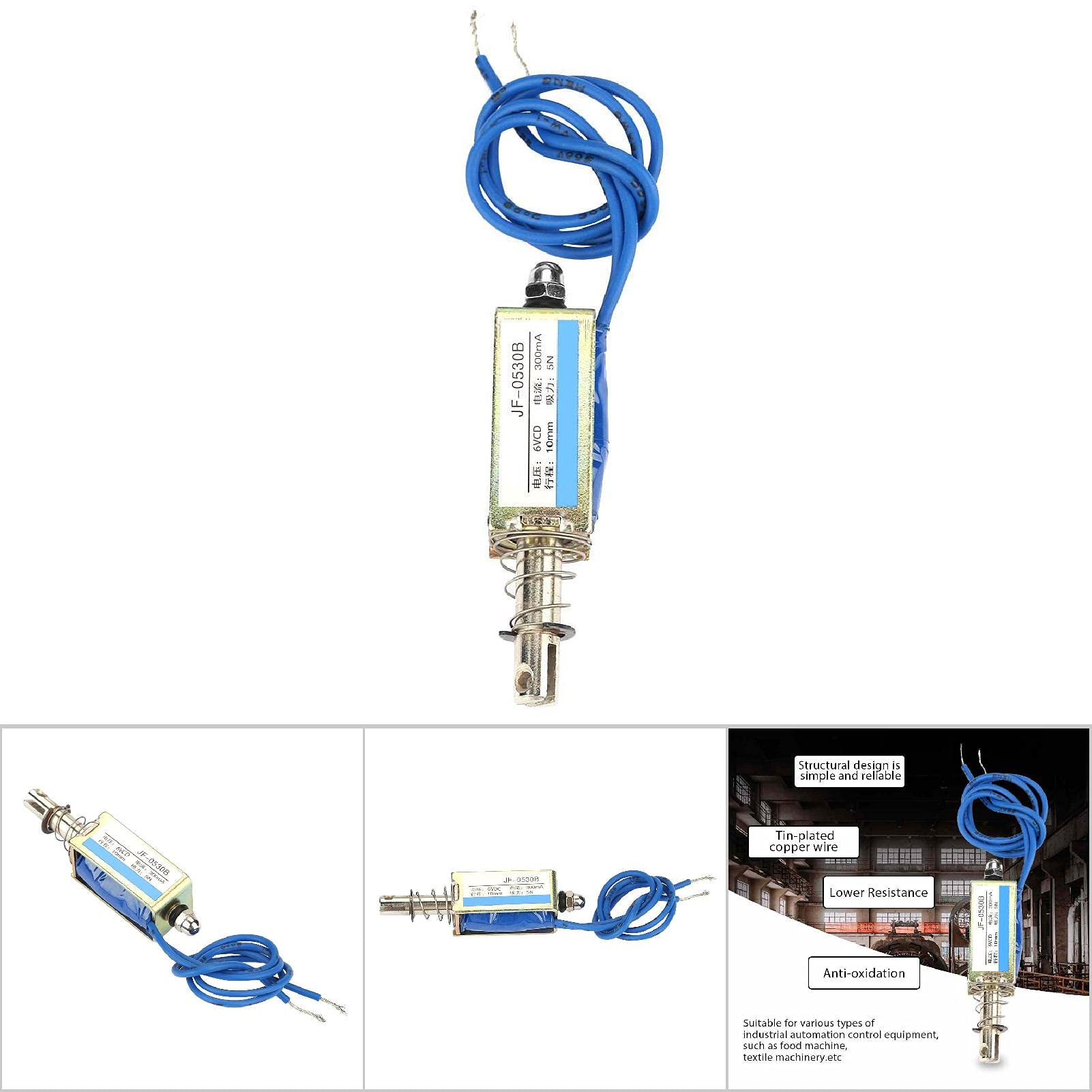 Pull Push Type Solenoid Electromagnet, JF-0530B DC 6/12/24V 300mA 5N Electromagnet Automation Control Linear Solenoid (6V)