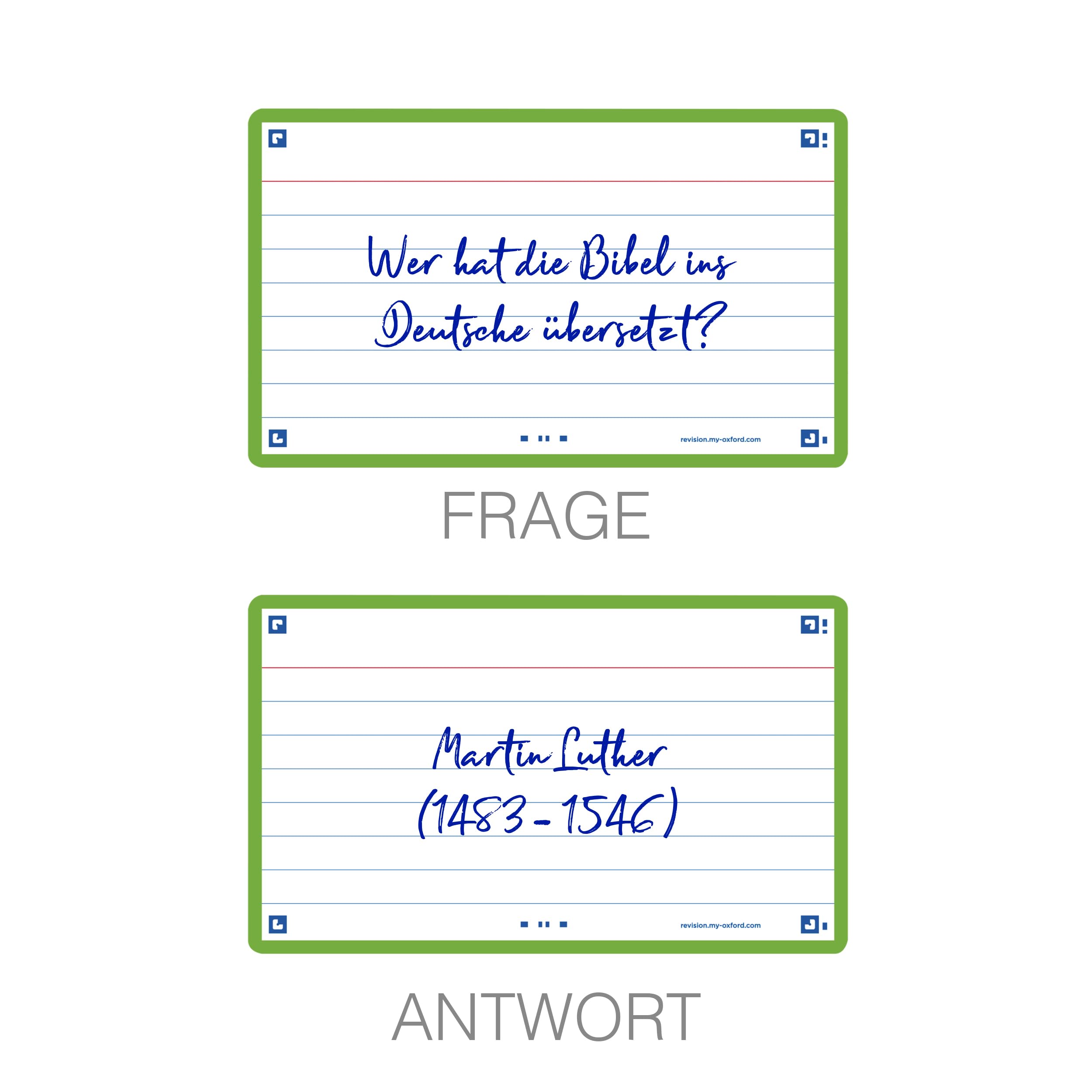 Flash Cards by Oxford, Ruled with Green Frame, Pack of 80 Cards, 7.5x12.5cm Size, 400133884