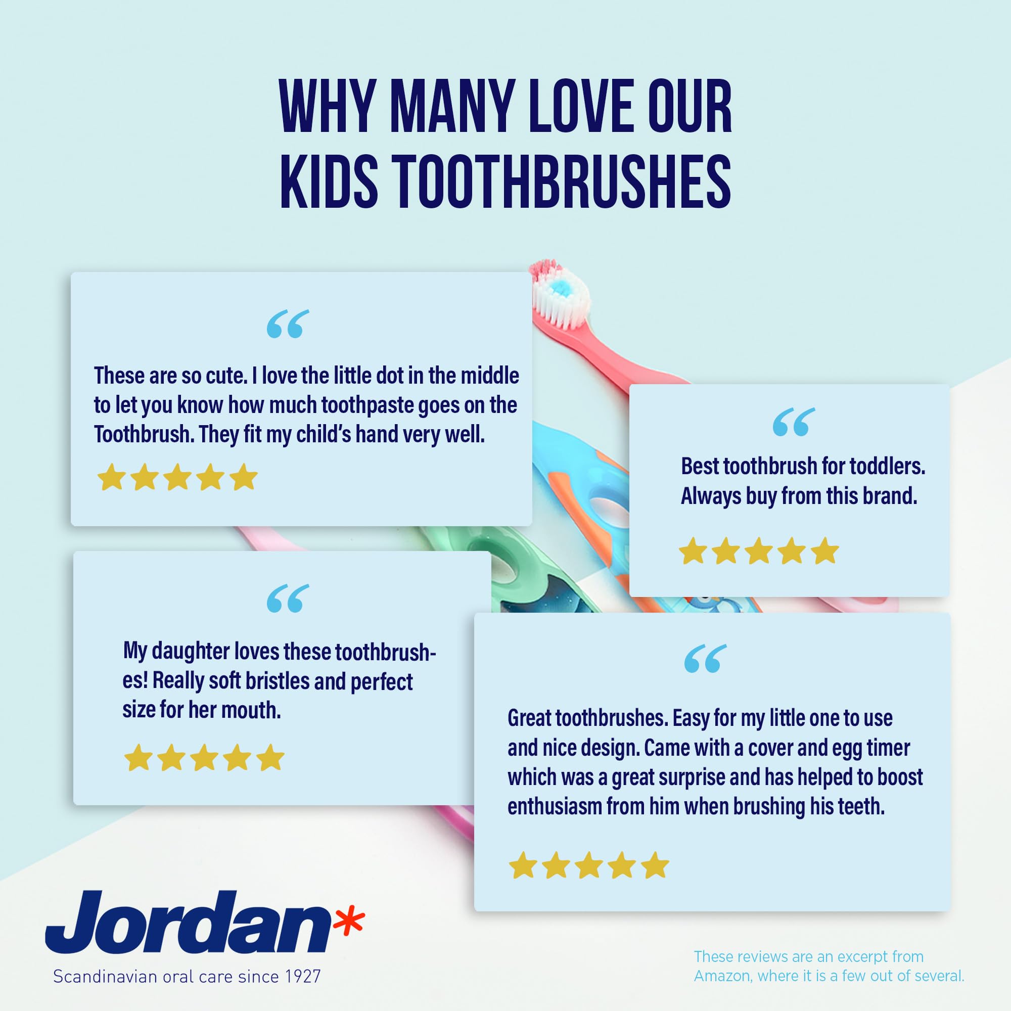 Jordan ®   Step 2 Toothbrush Kids   Kids Toothbrush for Age 3-5 Years Old   Soft Bristles, Dual Ergonomic Handle & BPA Free   Pink & Yellow Color   Pack 4 Units