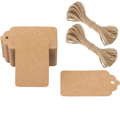 G2PLUS 300g/m² Gift Kraft Paper Tags - 7x4CM Blank Parcel Tags - 100PCS Crafts Hang Labels with Jute Twine for Gift Wedding Favour Decorate