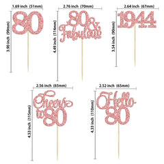 Gyufise 30Pcs 80th Birthday Cupcake Toppers 80 Fabulous Cupcake Picks Cheers to 80 1944 Cake Decorations for Happy 80th Birthday Wedding Anniversary Party Decoration Supplies Rose Gold