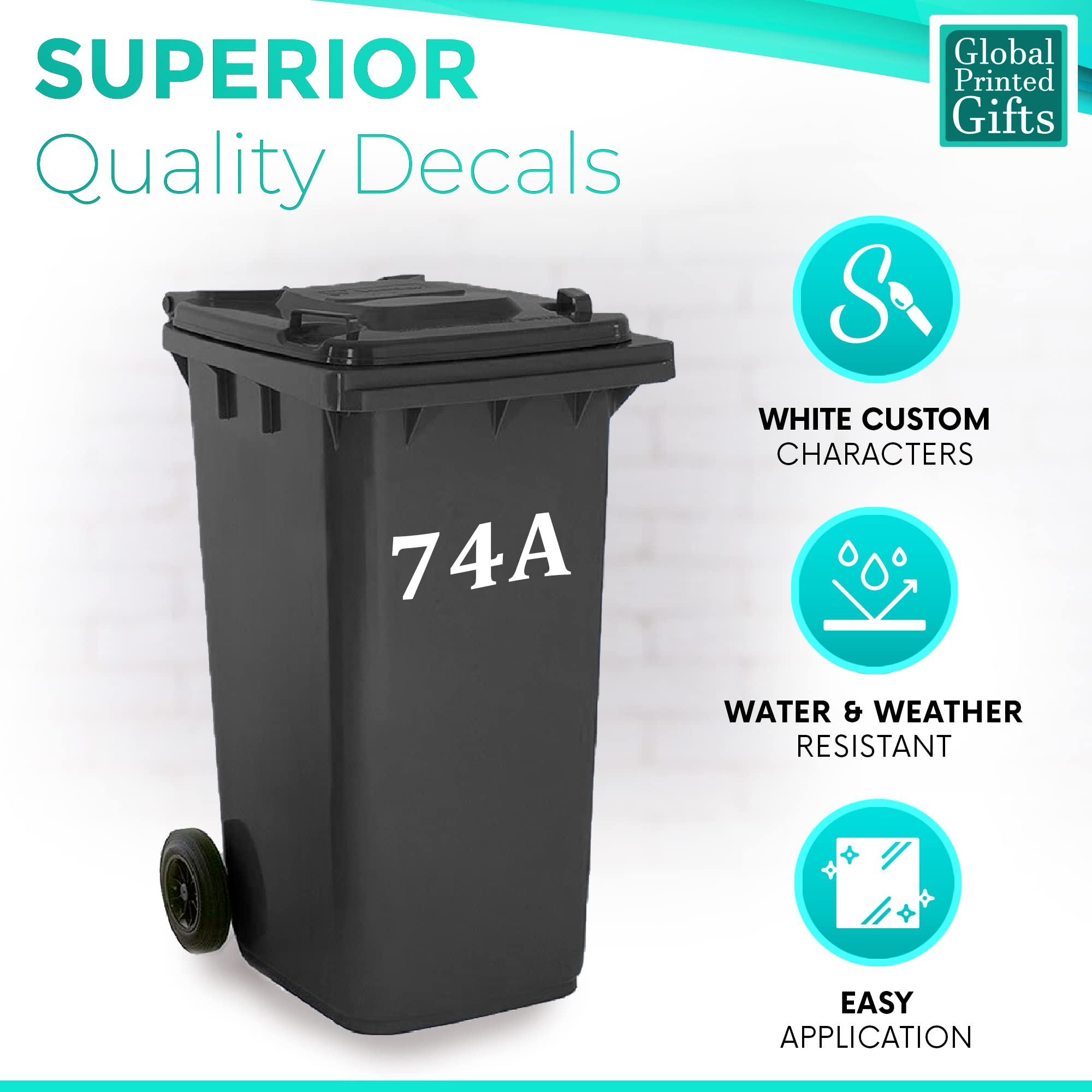 GPG White Bin Numbers - 6, Large (150mm) x3 - Waterproof & Durable Self Adhesive Vinyl for Long Lasting Wheelie Bins & Recycling Boxes - Premium Decal Stickers