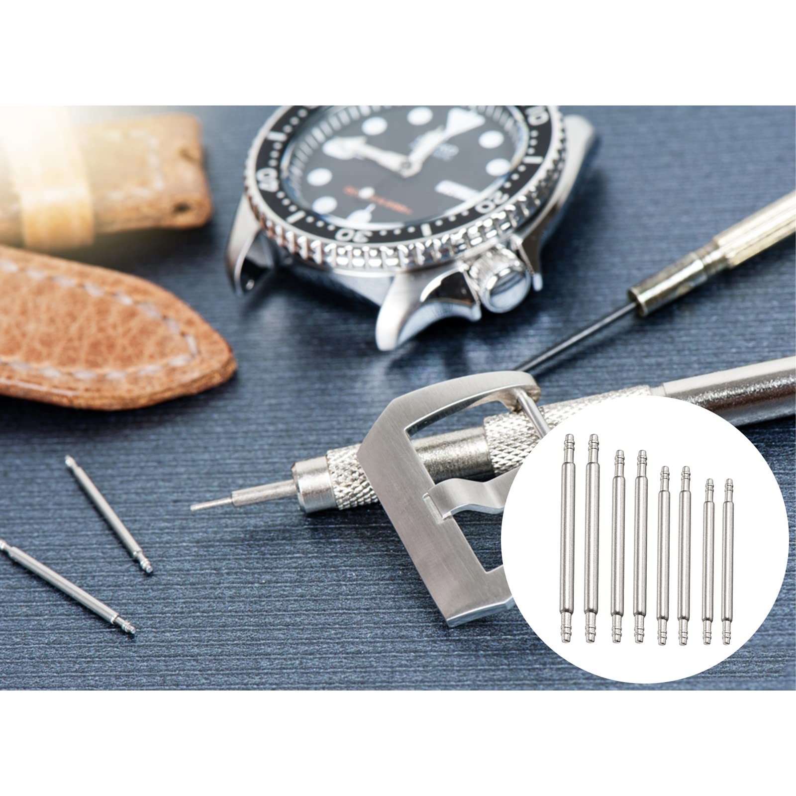 Watch Strap Spring Bars Pins, 8PCS Double Flanged Replacemant Bar, Watch Spring Bars - 4 Different Sizes in 1 Pack, Watch Strap Pins -(18mm 20mm 22mm 24mm)