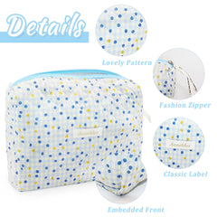 Travel Toiletry Bag, Cotton Floral Travel Makeup Bag, Portable Cosmetic Bag, Travel Makeup Storage Bag for Women Girls (Dot-Blue)