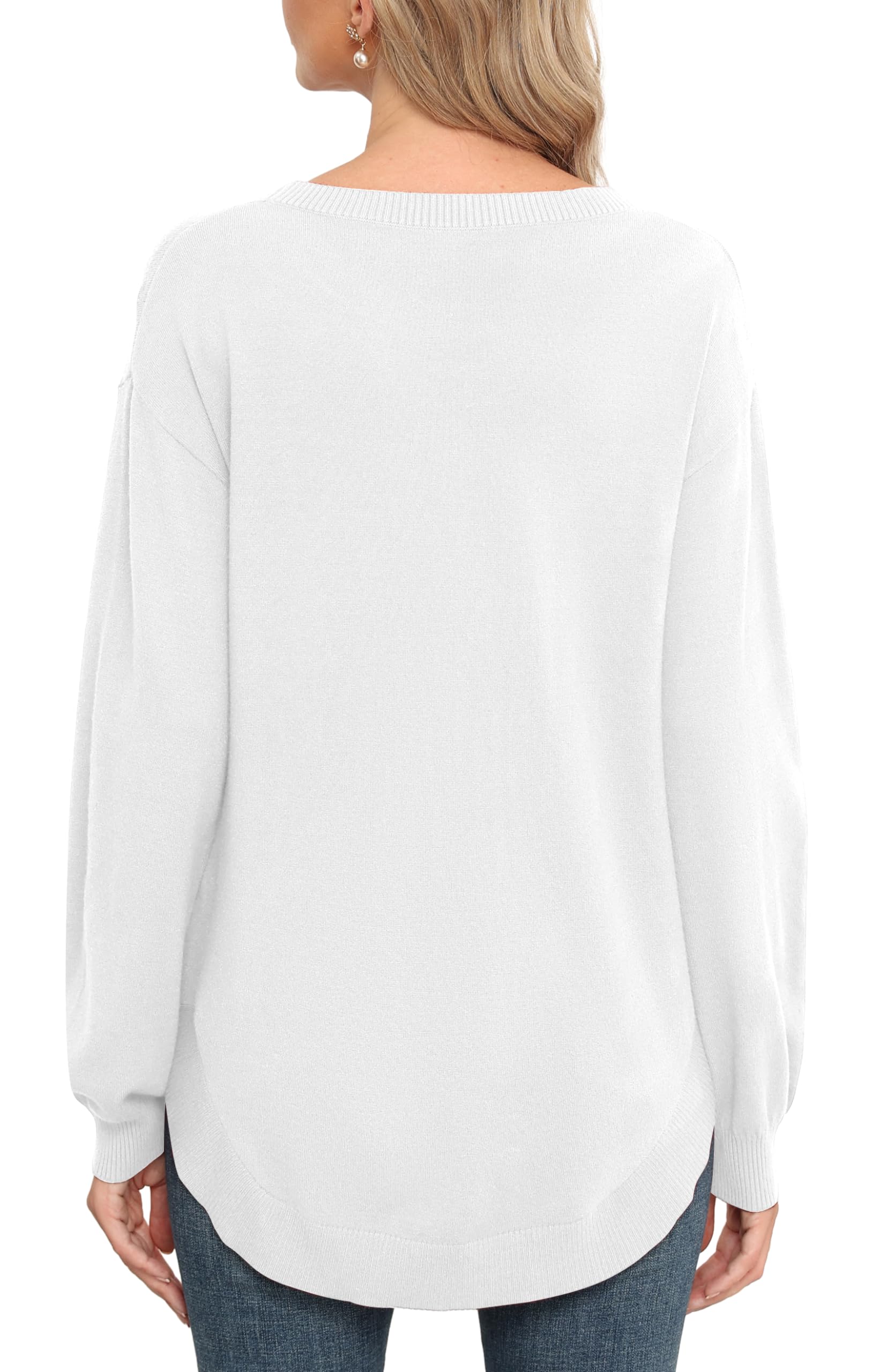 Versatile Crew Neck Sweater Tops for Everyday Style (White, XXL)