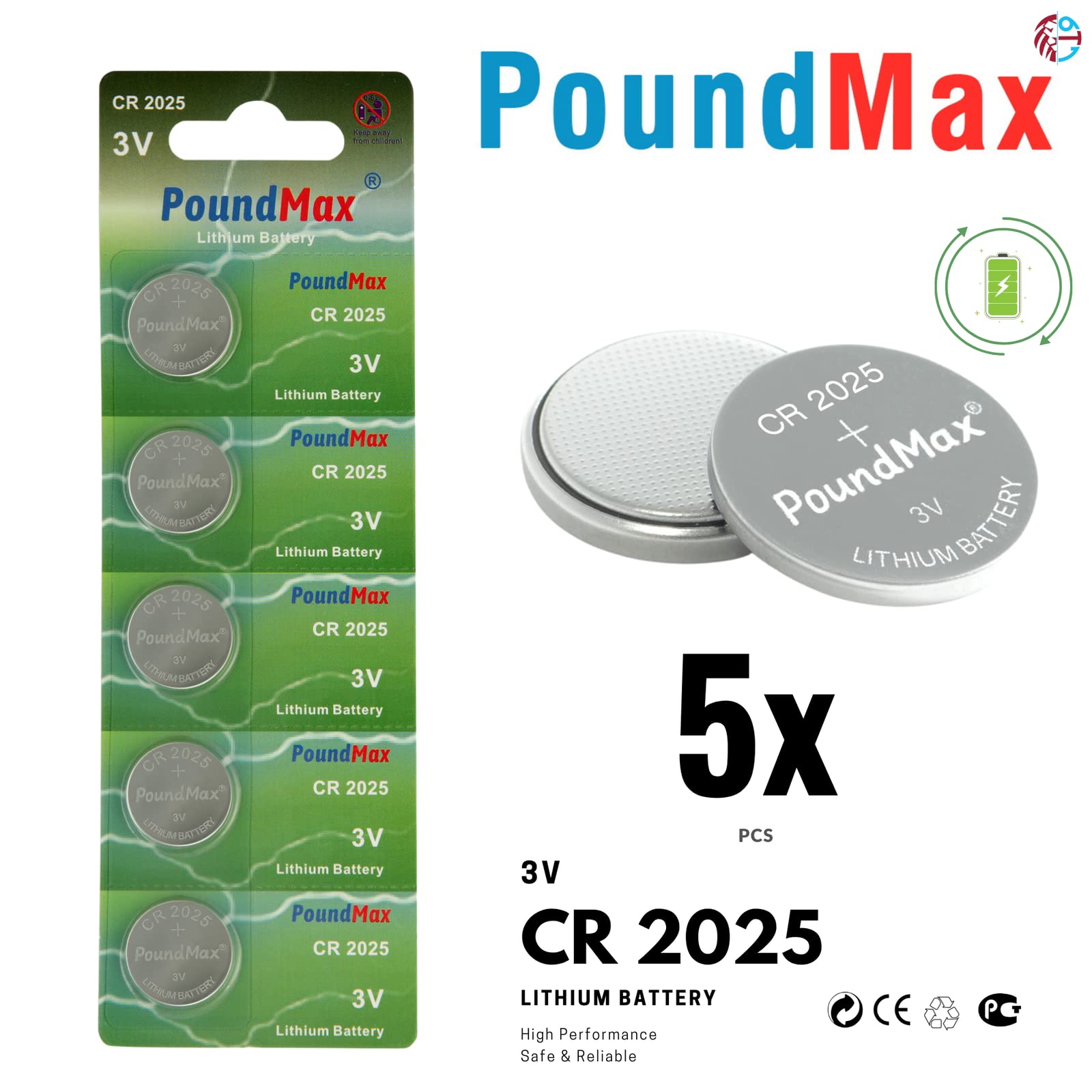 PoundMax® 5 x Button cells Lithium CR2025 Batteries Watch NEW