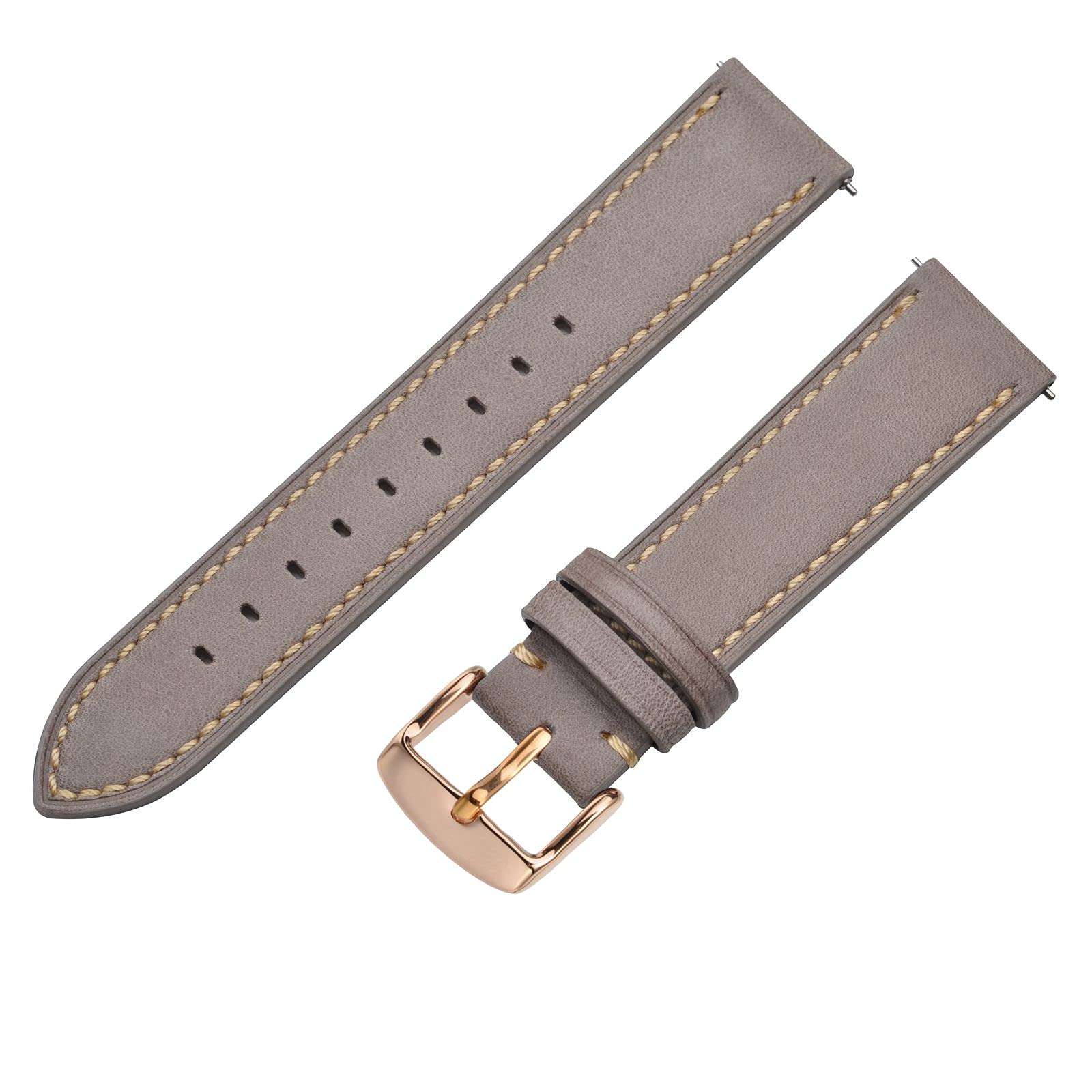 ANNEFIT Watch Band 21mm with Rose Gold Buckle - Classic Oil Wax Leather Quick Release Watch Strap (Grey)