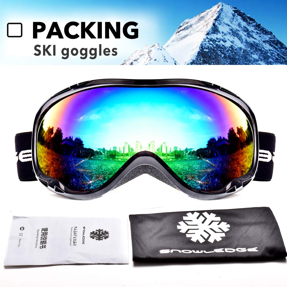 Snowledge Ski Snowboard Goggles with UV400 Protection, Skiing Snowboarding Goggles of Dual Lens with Anti Fog for Men, Women,Helmet Compatible