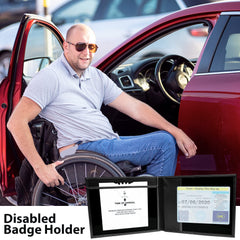 Disabled Badge Timer Parking Permit Cover, Disabled Badge Holder Wallet Protector, Soft PU Leather Disability Cover - Black