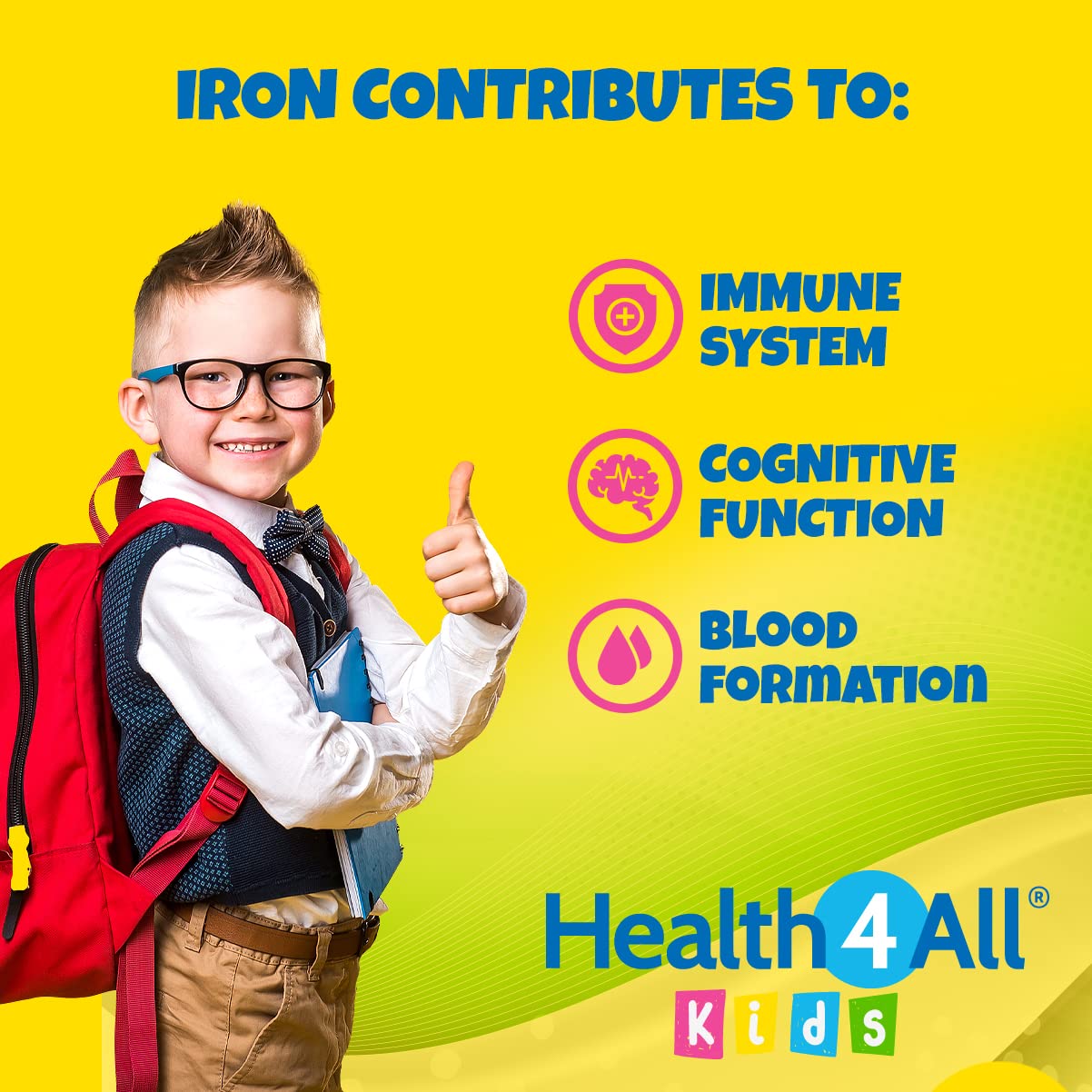 Health4All Kids Iron Chewable 120 Tablets Learning and Growth Support. Vegan Iron Supplement for Children.