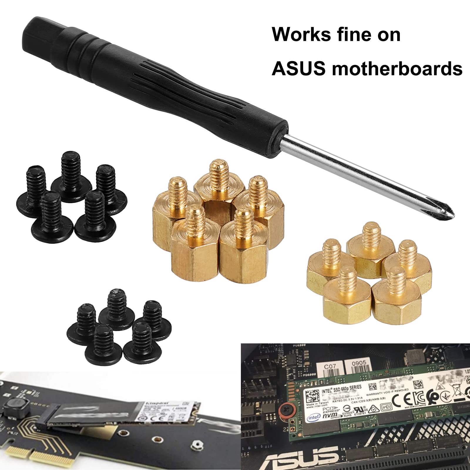 FandWay M.2 Standoff and Screw,M.2 SSD Mounting Kit for M.2 Drives,Asus motherboard M.2 Screw and Hex Nut Stand Off Spacer(5 sets)and1 pcs screwdriver