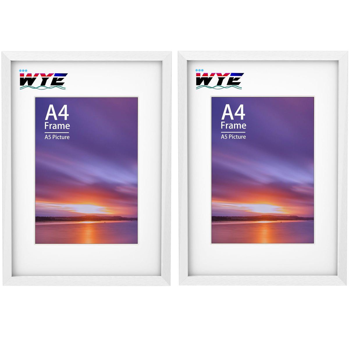 A4 Frame Wooden Set of 2, A4 Photo Frames with A5 Mount, A4 Picture Frames with Stand Tabletop or Wall Hanging, A4 White Frame Poster Frame with Plexiglass Window, White