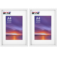 A4 Frame Wooden Set of 2, A4 Photo Frames with A5 Mount, A4 Picture Frames with Stand Tabletop or Wall Hanging, A4 White Frame Poster Frame with Plexiglass Window, White