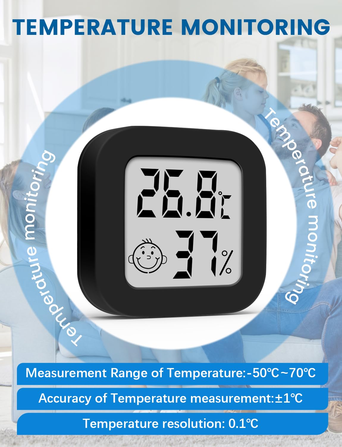 Mini Room Thermometer Digital Hygrometer Thermometer Indoor LCD Temperature and Humidity Monitor for Home, Office, Bedroom, Baby Room, Warehouse, Cellar, Car (black-2)