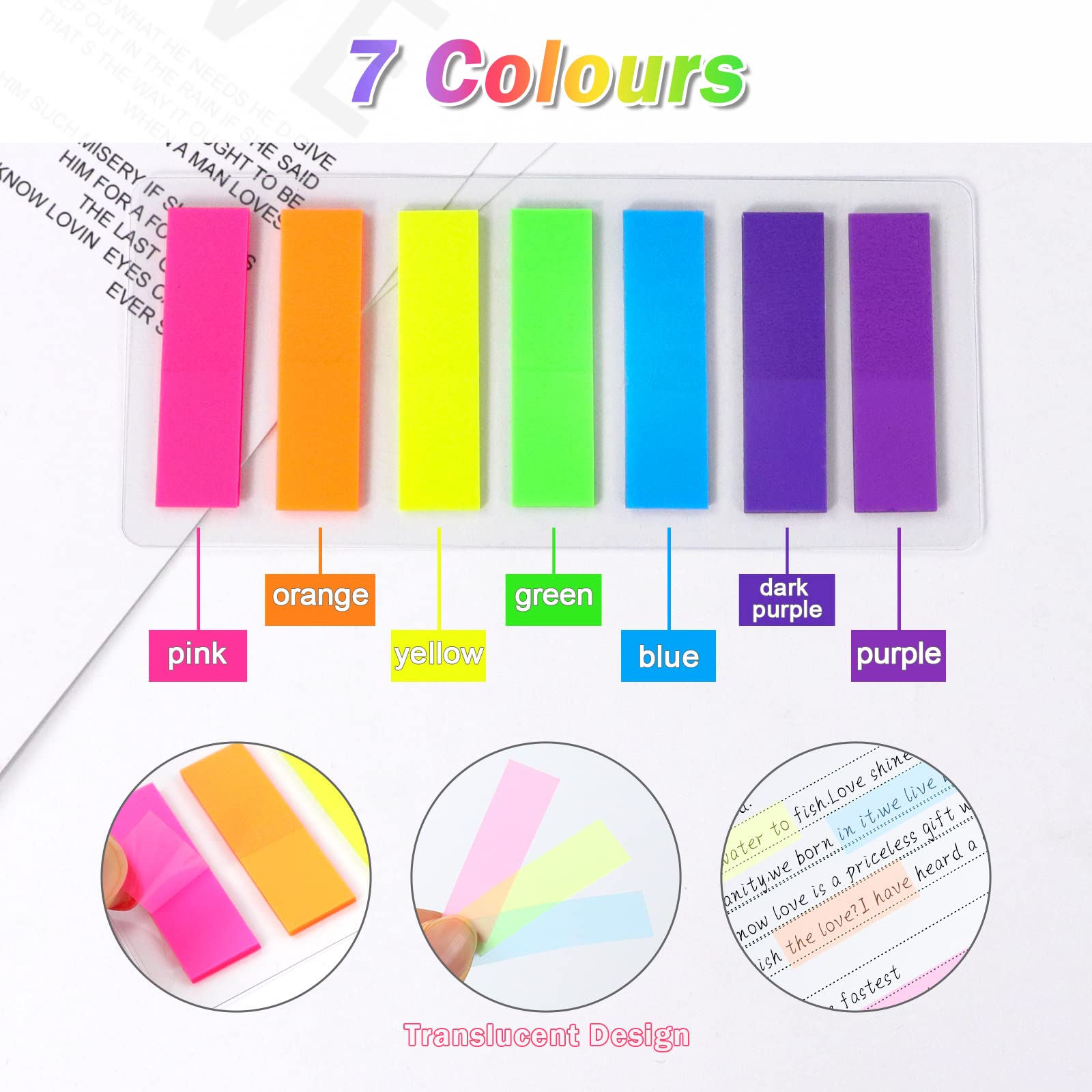 Qufiiry 1120 Pcs Sticky Tabs, Index Tabs, Book Tabs with 7 Color, Writable and Repositionable Page Markers Labels, File Tabs Flags for Reading Notes, Notebook, Books, Classify Files