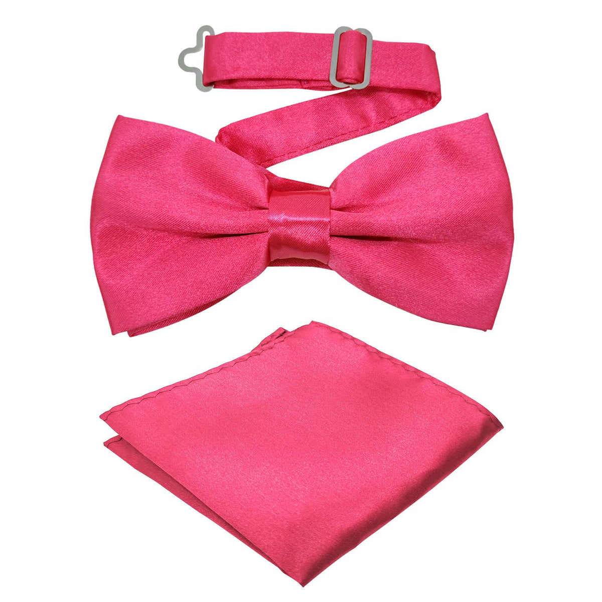 Cretty-Meet Adjustable Bowtie and Pocket Square Set Men Bowtie and Handkerchief Solid Color Double Fold Pre-Tied Bow Tie for Dinners, Weddings, Parties, Business, Proms - Rose