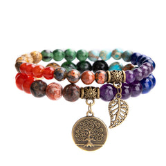 Farfume Chakra Bracelets for Women - Crystals Women Natural Gemstones Yoga Reiki Bangle- A Set of Double Bracelets （7 Chakras 17cm）