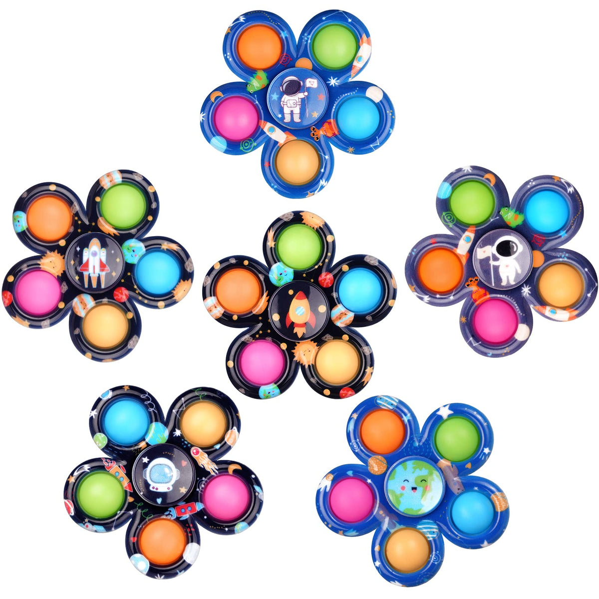 SCIONE 6 Pack Space Fidget Pop Spinners for Kids, Stress Relief Hand Spinner Sensory Fidget Toys Party Bag Filler for Kids, Graduation Gifts, School Classroom Prizes, Gift Exchange