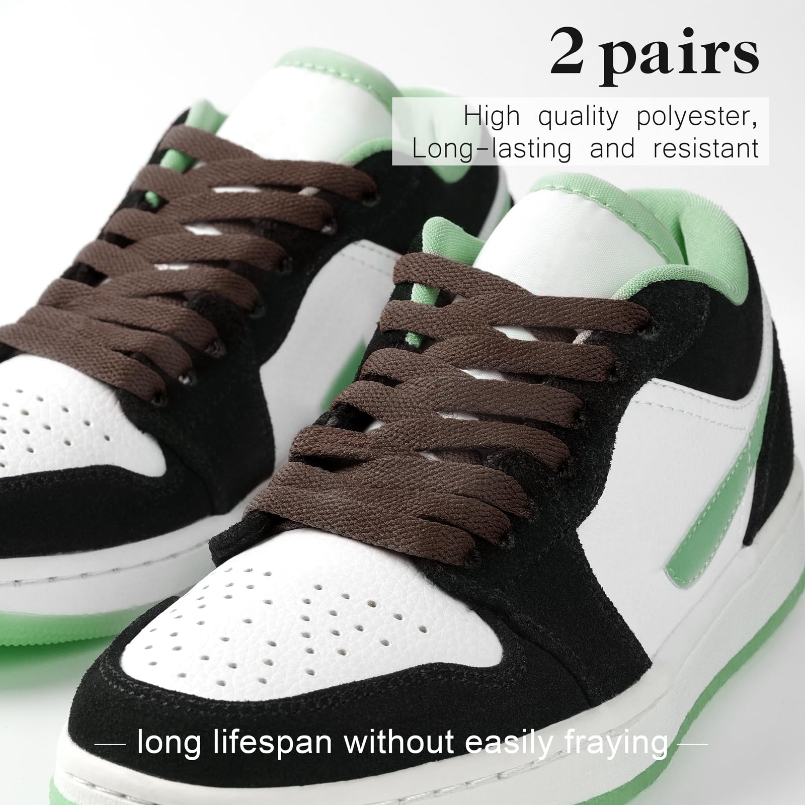 Stepace 2 Pairs Flat Trainer Shoe Laces 5/16 inches Wide Laces for Sneakers Sports Athletic Shoes - 15 Colors Shoelaces Brown 120