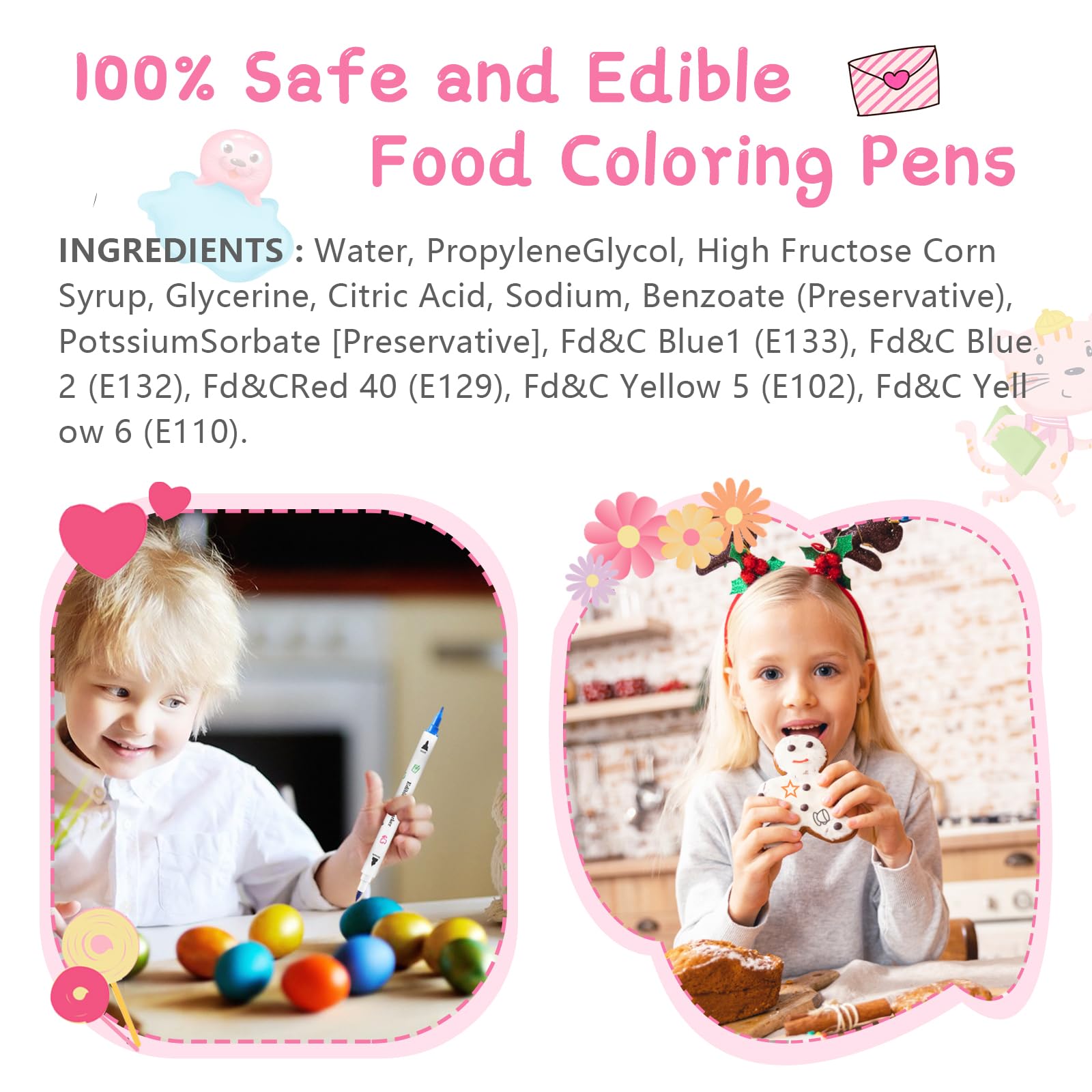 Food Coloring Pen,12pcs Edible Food Marker Color Pens with Fine&Thick Tip,Food Grade Decorator Pen, Edible Gourmet Writer for Cookies,Fondant,Desserts,Easter Eggs Cake Pens Deco Edible