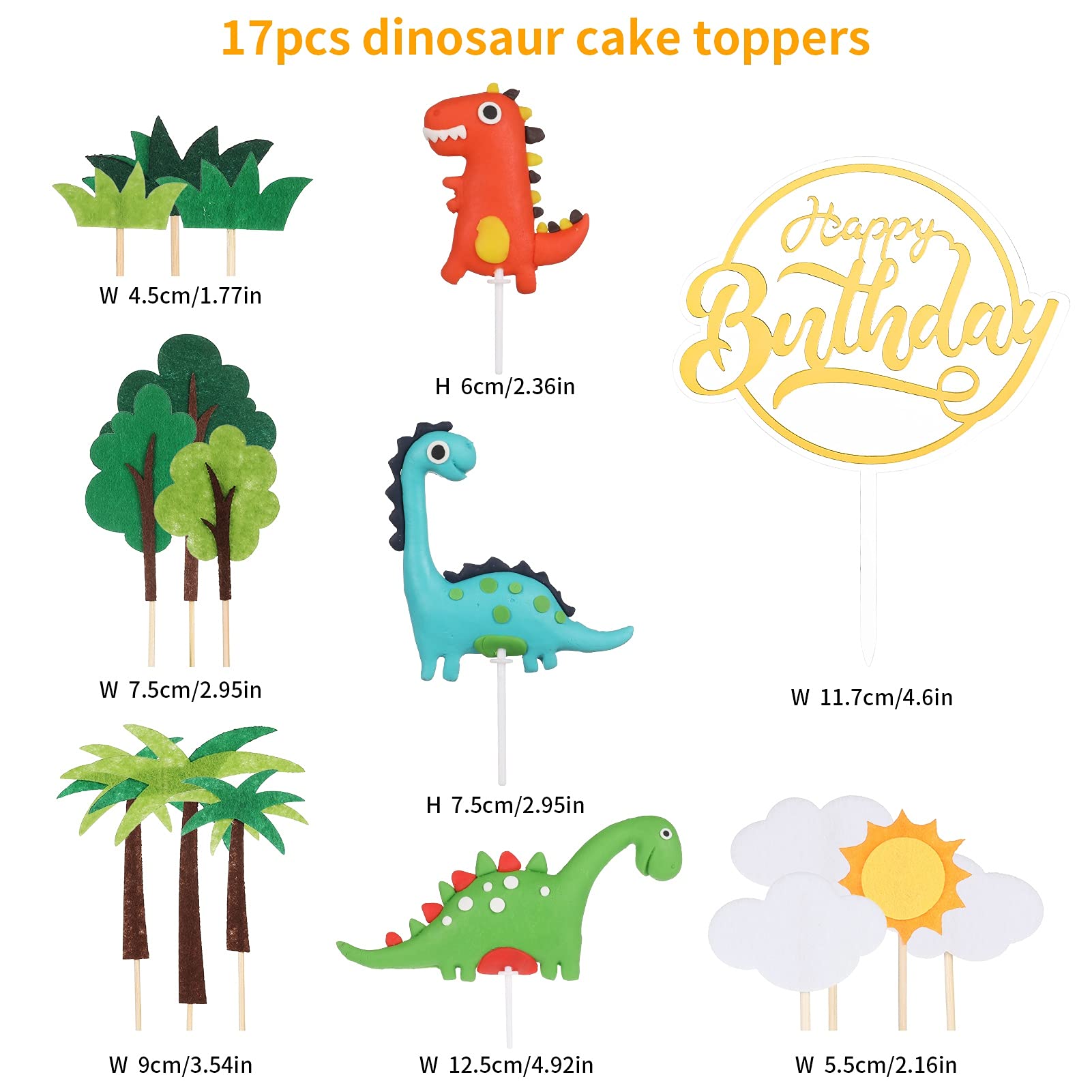 Auidy_6TXD 17 Pcs Dinosaur Cake Topper Cupcake Topper, 3D Cake Decorations Happy Birthday Caker Topper for Dinosaur Theme Boy Girl Kid Birthday Party Supplies