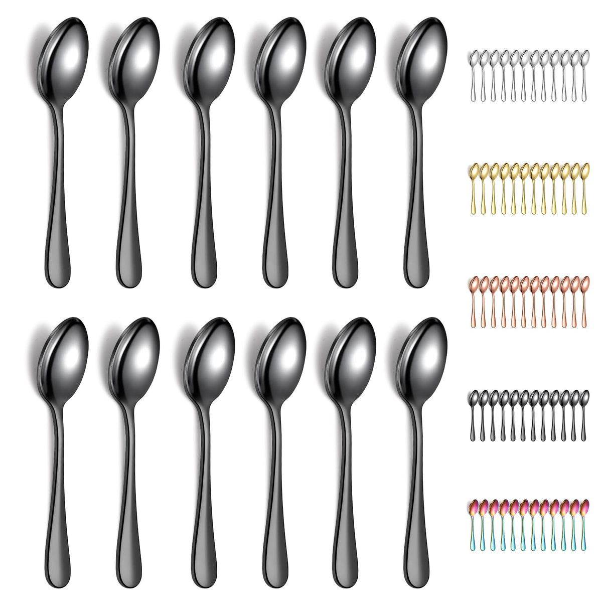 Evanda Black Teaspoons 12 Pieces, Black Titanium Plating Stainless Steel 14cm Tea Spoon, Cutlery for Tea, Coffee, Cake, Dessert and Salad, Dishwasher Safe