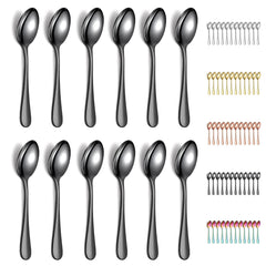 Evanda Black Teaspoons 12 Pieces, Black Titanium Plating Stainless Steel 14cm Tea Spoon, Cutlery for Tea, Coffee, Cake, Dessert and Salad, Dishwasher Safe