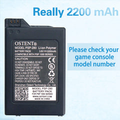 OSTENT 2200mAh 3.6V Lithium Ion Li-ion Polymer Rechargeable Battery Pack Replacement Upgraded Version for Sony PSP 1000 PSP-280 Console Video Games