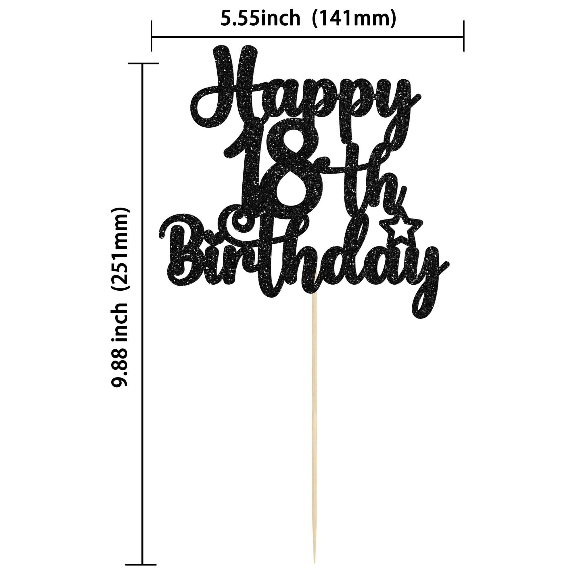 Gyufise 1Pc Happy 18th Birthday Cake Topper Glitter 18 & Fabulous Cheers to 18 Years Old Birthday Cake Pick for Celebrating 18th Birthday Party Cake Decorations Supplies Black