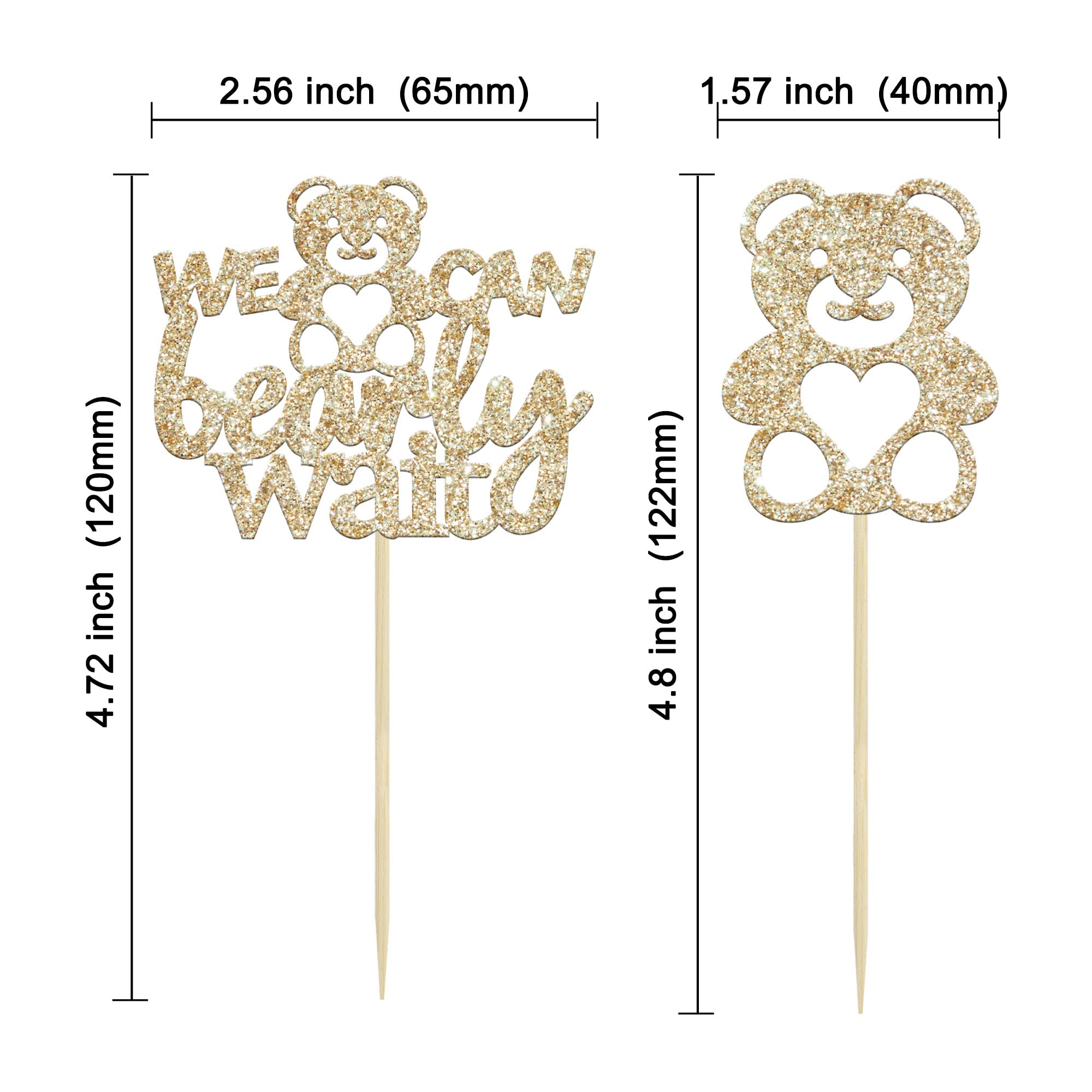 Gyufise 24Pcs We Can Bearly Wait Cupcake Toppers Champage Gold Glitter Bear Cupcake Picks Baby Shower Cake Decorations for Gender Reveal Theme Baby Shower Kids Birthday Party Supplies