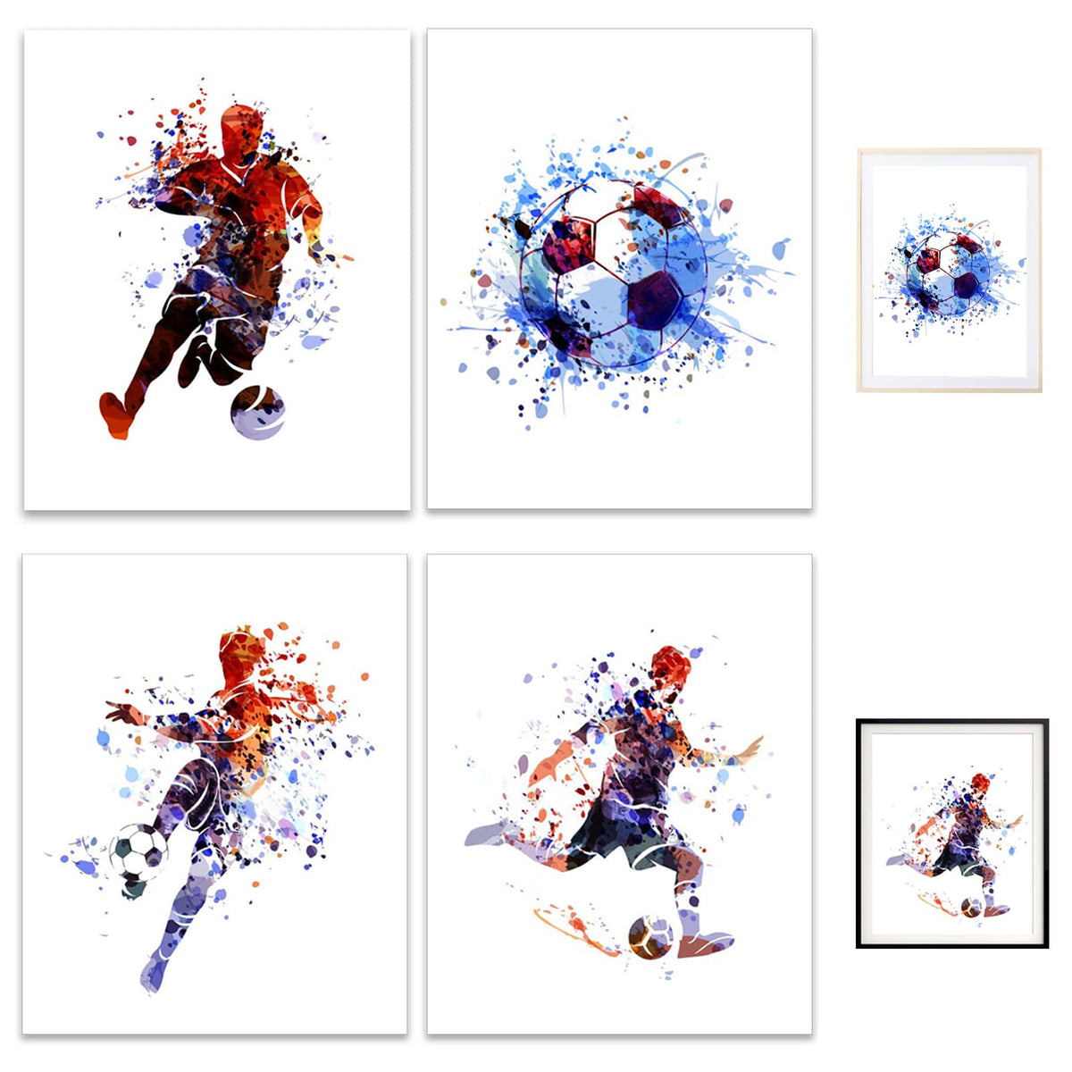 4Pcs Watercolor Soccer Player Art Picture Poster Football Posters for Boys Bedroom for Kids Football Fans Decorating Your House Like Living Room Kids Bedroom Classroom School Nursery