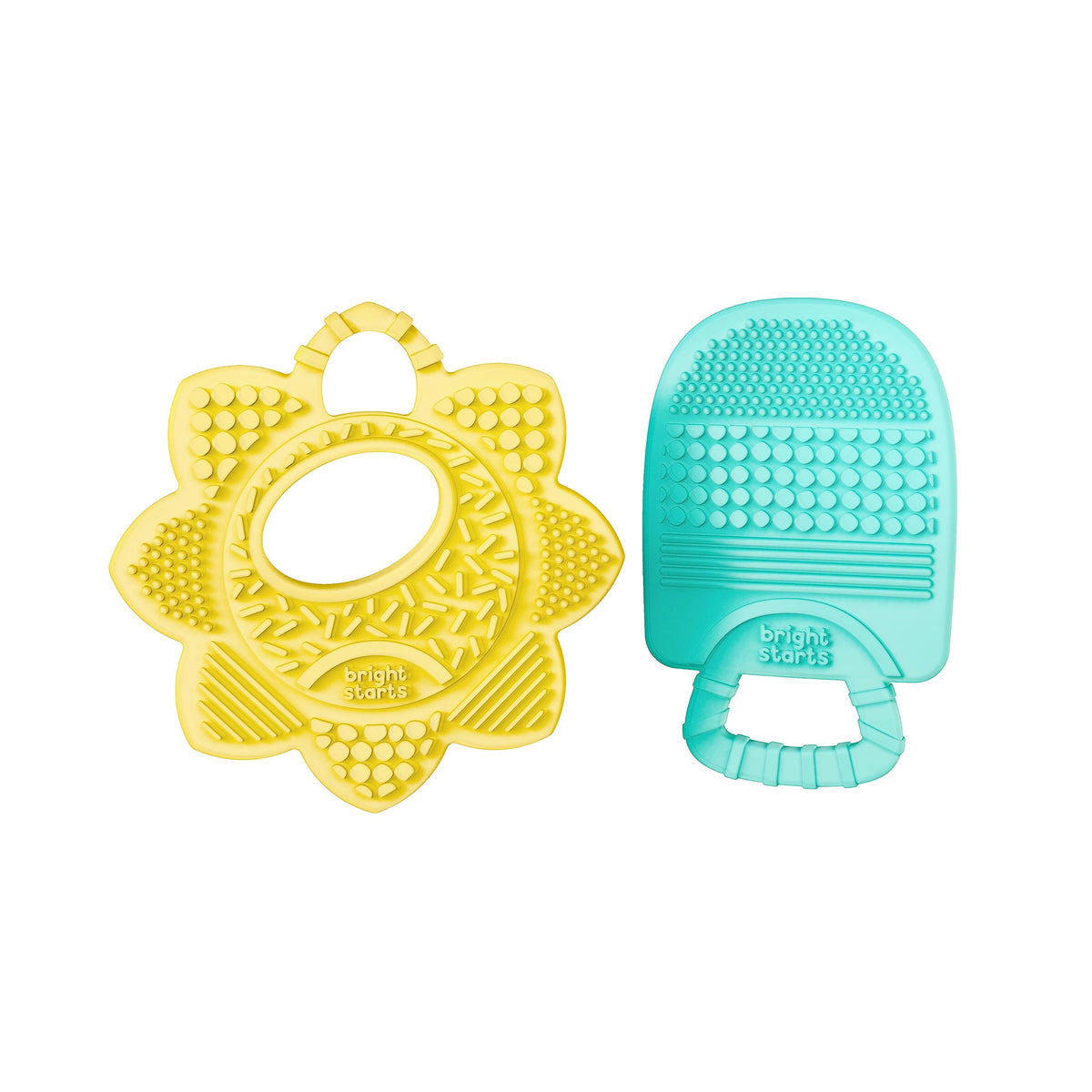 Bright Starts Sunny Soothers 2pk Multi-Textured BPA Free Baby Teethers in Cute Sun and Popsicle Shapes, Ages 3 Monthsand