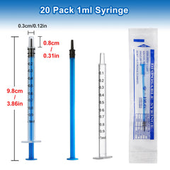 20 Pack 1ml Plastic Syringes, No Needle Measuring Syringe with Cap, Sterile Syringe for Scientific Labs, Feeding Pets, Oil or Glue Applicator, Individually Sealed