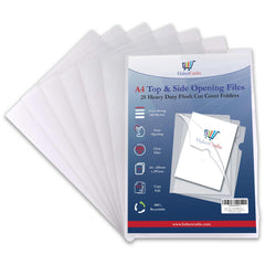 Plastic Wallets A4 Top and Side Opening File Heavy Duty Clear Plastic Sleeves Document Folder Top & Side Pockets Tidy File Thick Heavy Duty 150 Micron Easy Open Copy Safe (to Fit A4 Size - 50 Files)