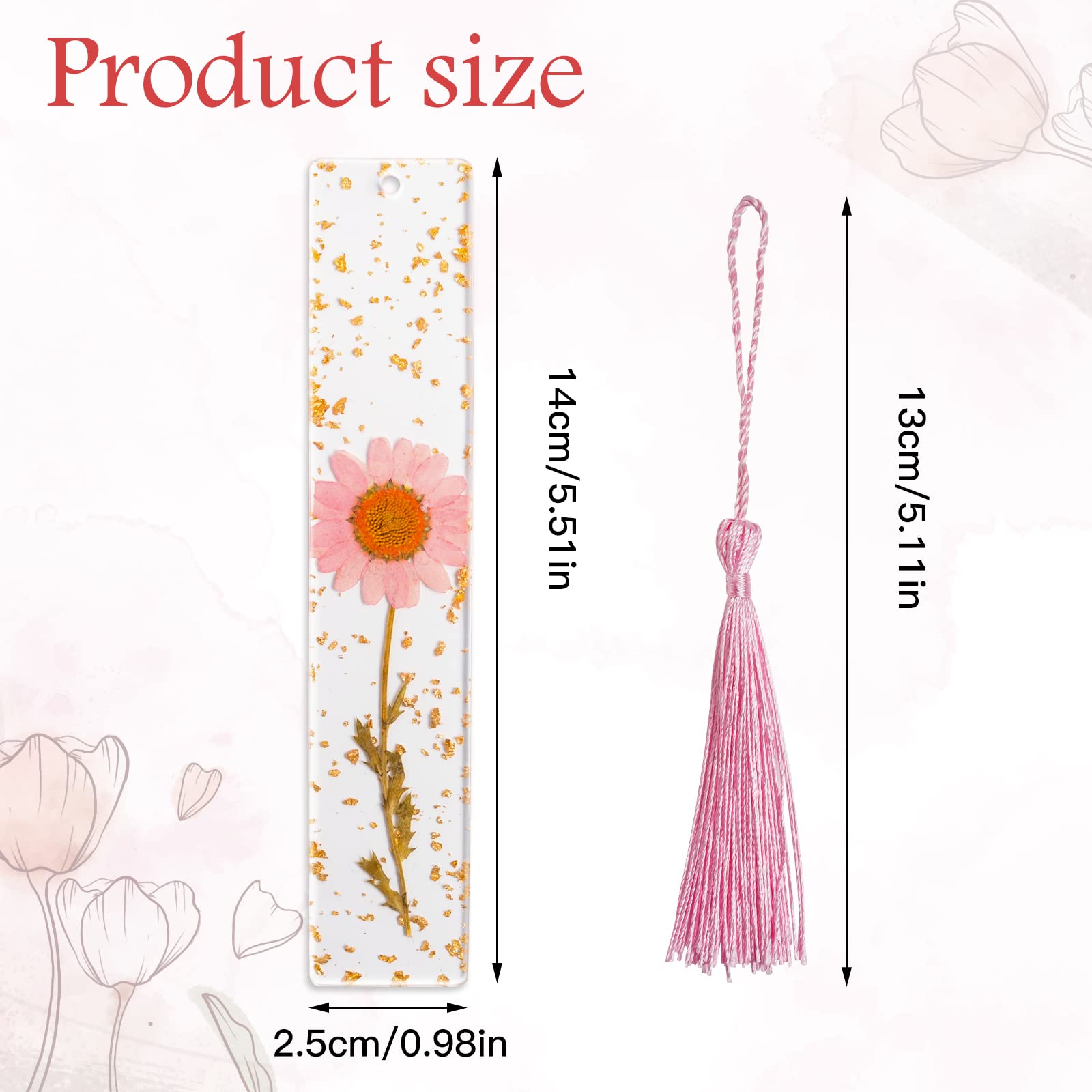 PROUSKY Pressed Flower Bookmark Personalised Bookmark, Dried Flower Resin Bookmarks, Pressed Floral Reading Page Markers with Tassel Daisy Book Markers for Readers Teachers Students Mothers Day Gifts