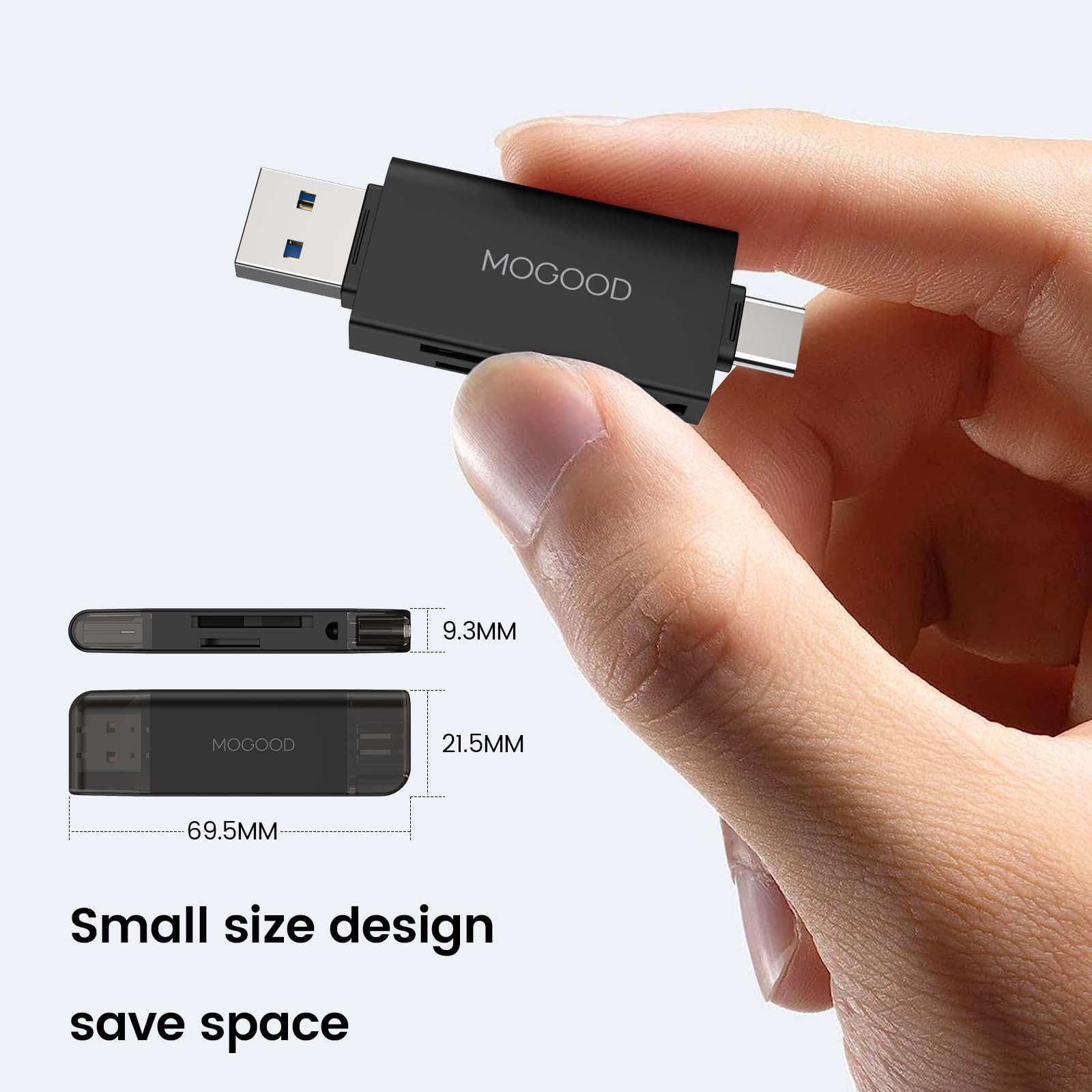 MOGOOD SD Card Reader,USB 2.0 Memory Card Reader,Micro SD Adapter Dual Connector for SDXC, SDHC, SD, MMC, RS-MMC, Micro SDXC, Micro SD, Micro SDHC Card, Support UHS-I Card Compatible with Windows