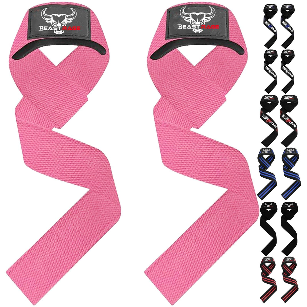 BEAST RAGE Weight Lifting Straps Fitness Padded Cotton Wrist Support Gel Advanced Grips Dumbbell Bar Wraps Heavy Duty Gym Bodybuilding Straps Power Deadlift Barbells Non Slip Exercise (T-Pink)
