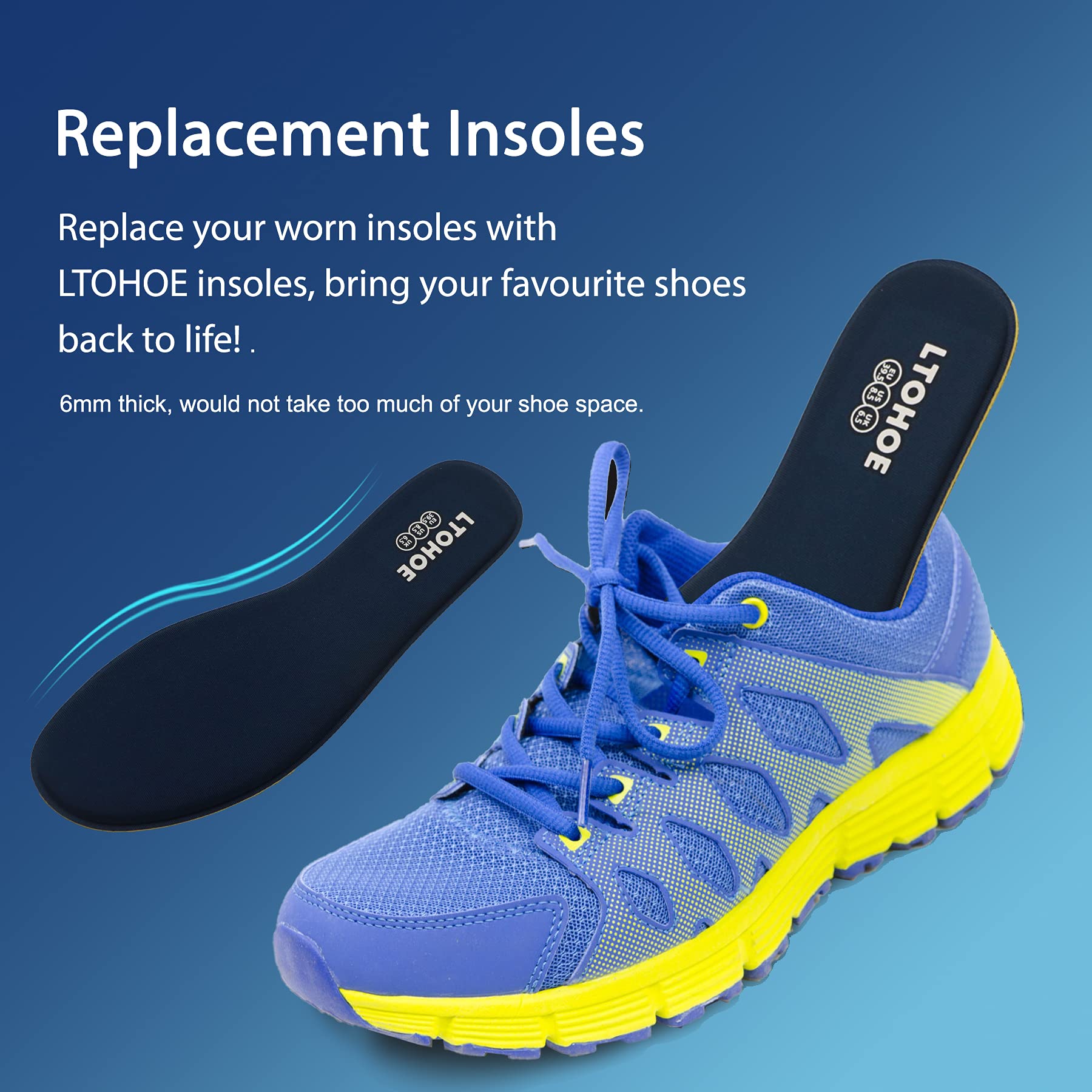 Memory Foam Insoles for Women, Cushioned Shoe Insoles for Running Shoes, Trainers, Work Boots and Walking Shoes, Shock Absorbing Foot Pain Relief Comfort Inner Soles Navy 5 UK