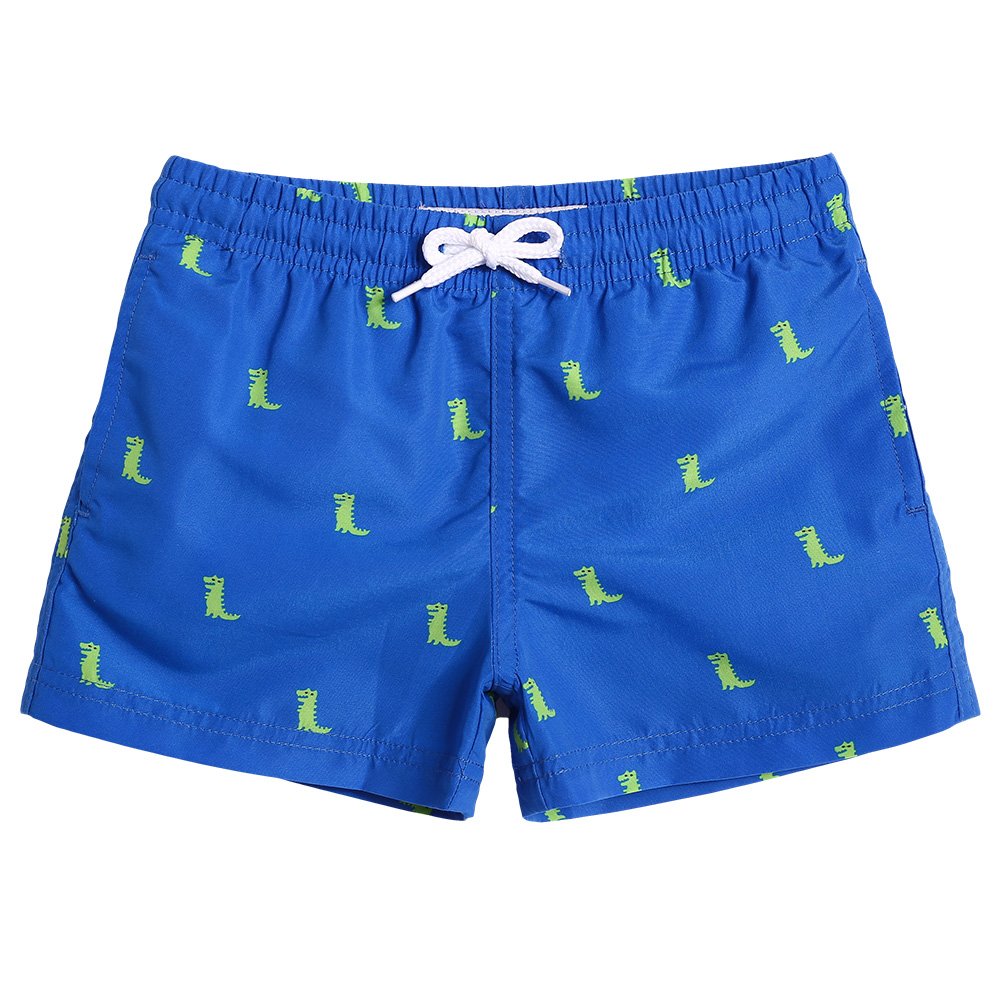 MaaMgic Little Boys' Beach Trunk Toddler Swim Shorts Animal Patterned Boardshorts Lightweight Beach Shorts Adjustable Waist Great for Kids, Dinosaur-navy Blue, 7 Year