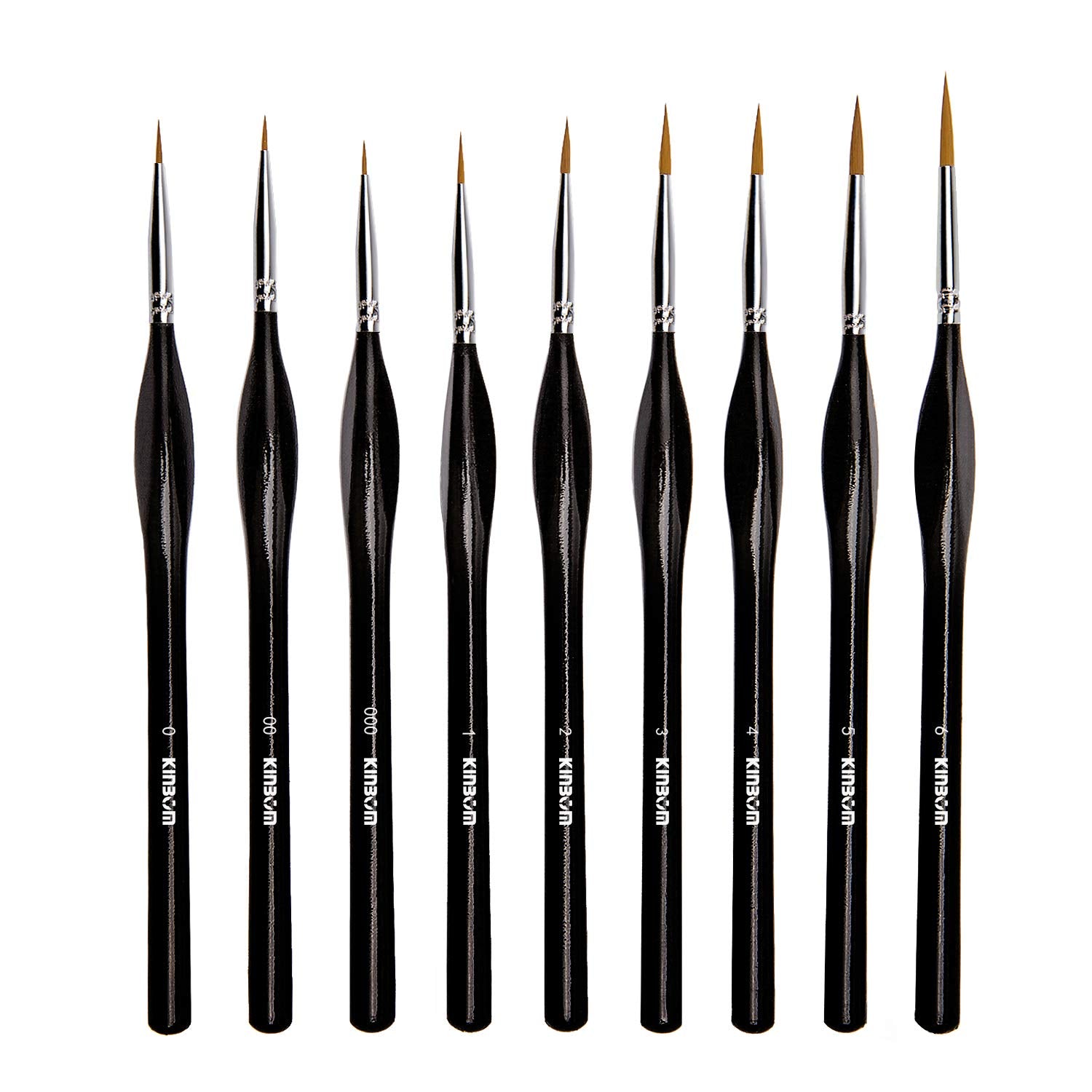 KINBOM 9 Pieces Fine Detail Paint Brush Miniature Painting Brushes Kit Mini Paints Brush Set for Acrylic, Watercolor, Oil, Face, Nail, Scale Model Painting, Line Drawing(Black)