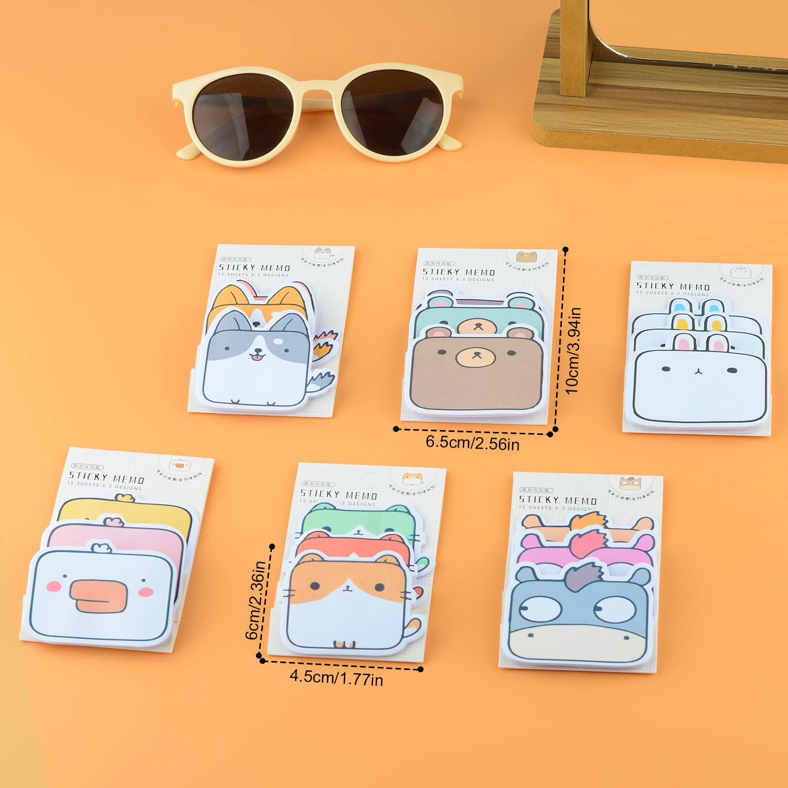 DASHUAIGE 6 Packs Cute Animal Sticky Notes, Sticky Notes Kawaii Stationary self-Adhesive Sticky Note Pads for Pet Lovers Office School Supplies Gifts (C)