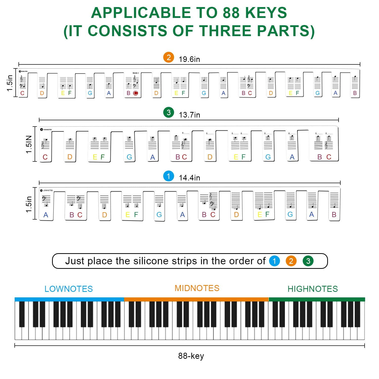 Removable Piano Keyboard Note Labels,Piano Notes Guide Labels for Beginners,88-Key & 61-Key Full Size,Silicone Piano Key Music Notes Letter Label, Reusable No Need Stickers,Comes with Gift Box