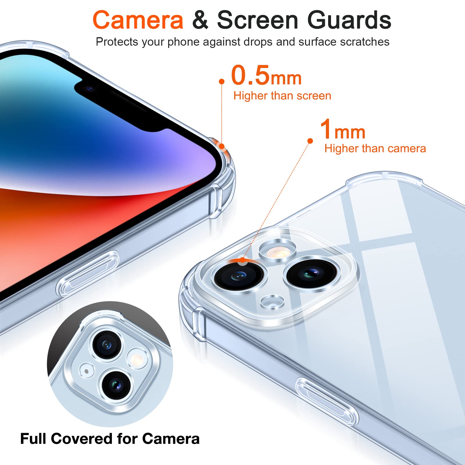 ivoler [4 in 1 Camera Cover Case Compatible with iPhone 14 6.1 inches with 3 Pack Tempered Glass Screen Protector, Slim Soft TPU Shockproof Anti-Scratch Phone Case Cover - Clear