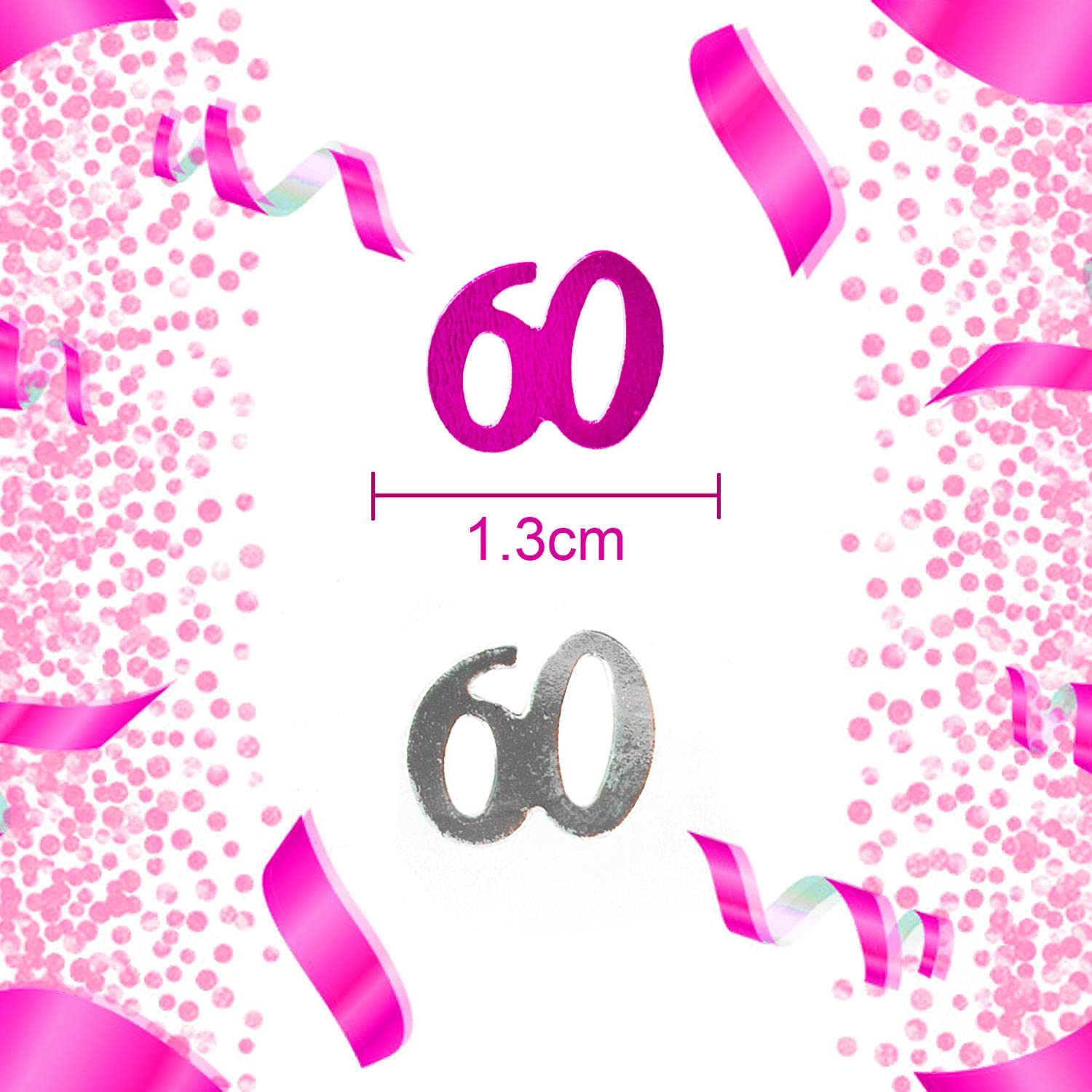 SHATCHI 28g Pink & Silver 60th Birthday Confetti Foil Metallic Glitz Table Scatter Sprinkles Age Bday Party Decorations, 12mm