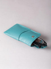 Real Leather Glasses Case in Teal Green genuine leather spectacle pouch ladies mens…