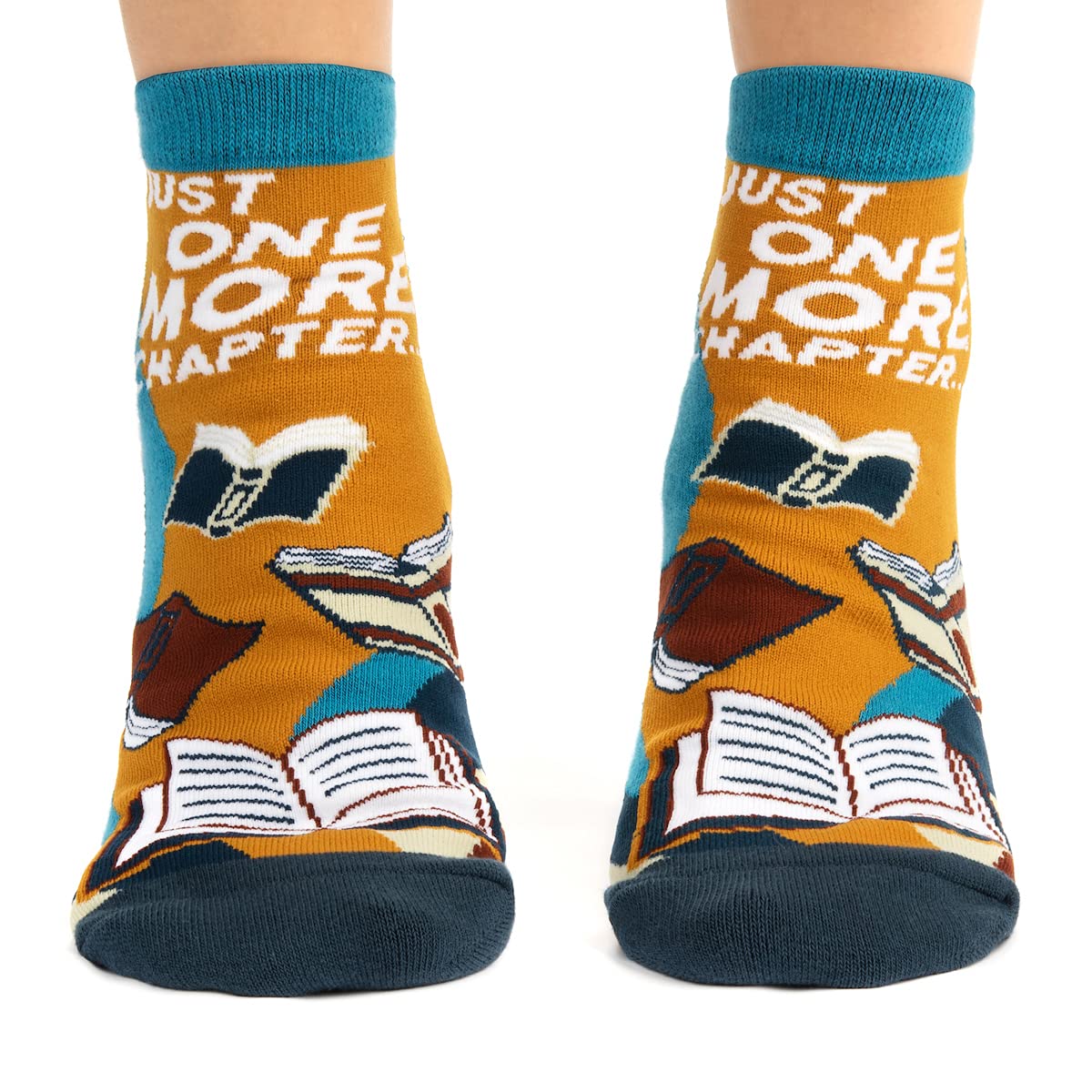 Funny Novelty Ankle Socks For Women - Ultra Comfy Cotton Blend (Gifts For Coffee Lovers, Book Lovers, Plant Lovers and More), Just One More Chapter, One Size