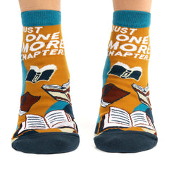 Funny Novelty Ankle Socks For Women - Ultra Comfy Cotton Blend (Gifts For Coffee Lovers, Book Lovers, Plant Lovers and More), Just One More Chapter, One Size