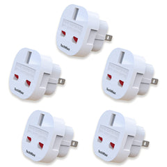 TechMax Pack of 5 UK to US Plug Adaptor Type G to Type A and B UK to USA, Canada, Japan, Thailand, Mexico, Jamaica, Dominican Republic, Barbados, China and more 2 Pin Flat Travel Adapter (White)