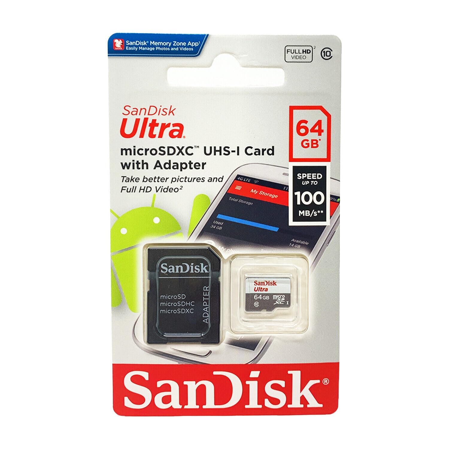 SanDisk Ultra 64 GB microSDXC Class 10 Memory Card up to 48 Mbps - White/Grey